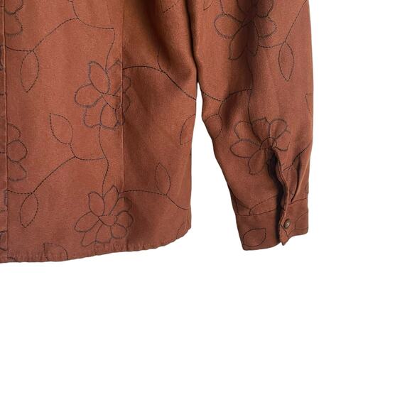 Sag Harbor Women Top M Brown Faux Suede Embroidery Floral Boho Cottage Fairygoth - Picture 4 of 10